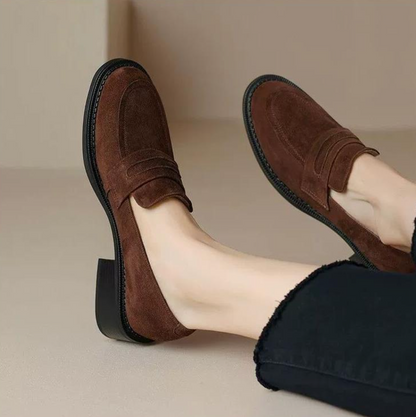 Suede Chunky Heel Loafers