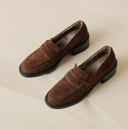 Suede Chunky Heel Loafers