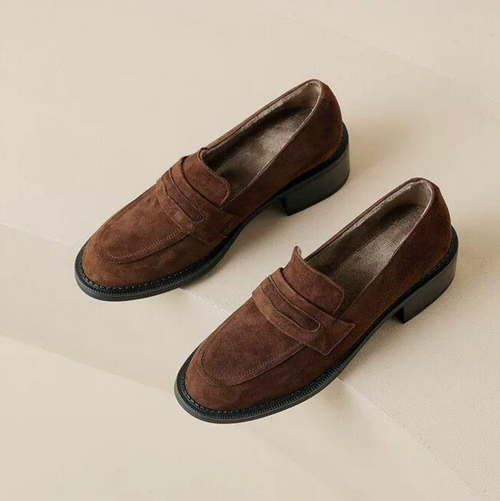 Suede Chunky Heel Loafers