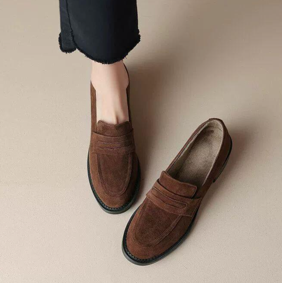 Suede Chunky Heel Loafers