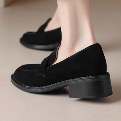 Suede Chunky Heel Loafers