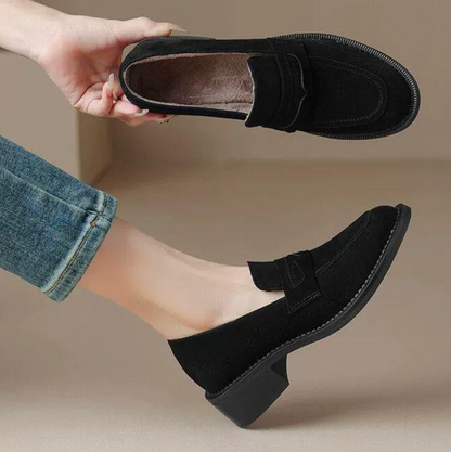 Suede Chunky Heel Loafers