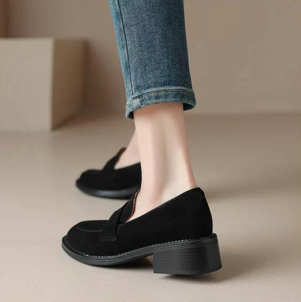 Suede Chunky Heel Loafers
