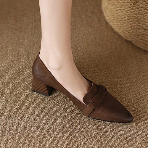 Pointy French Retro Mid-heel Loafers