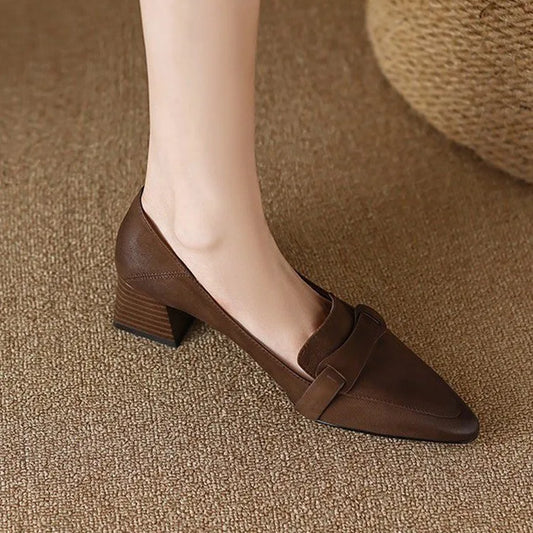 Pointy French Retro Mid-heel Loafers