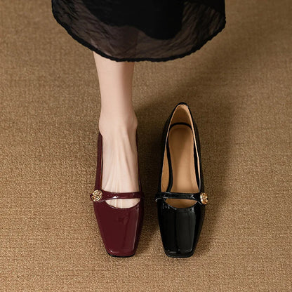 French Retro Square Head Low-heeled Mary Janes