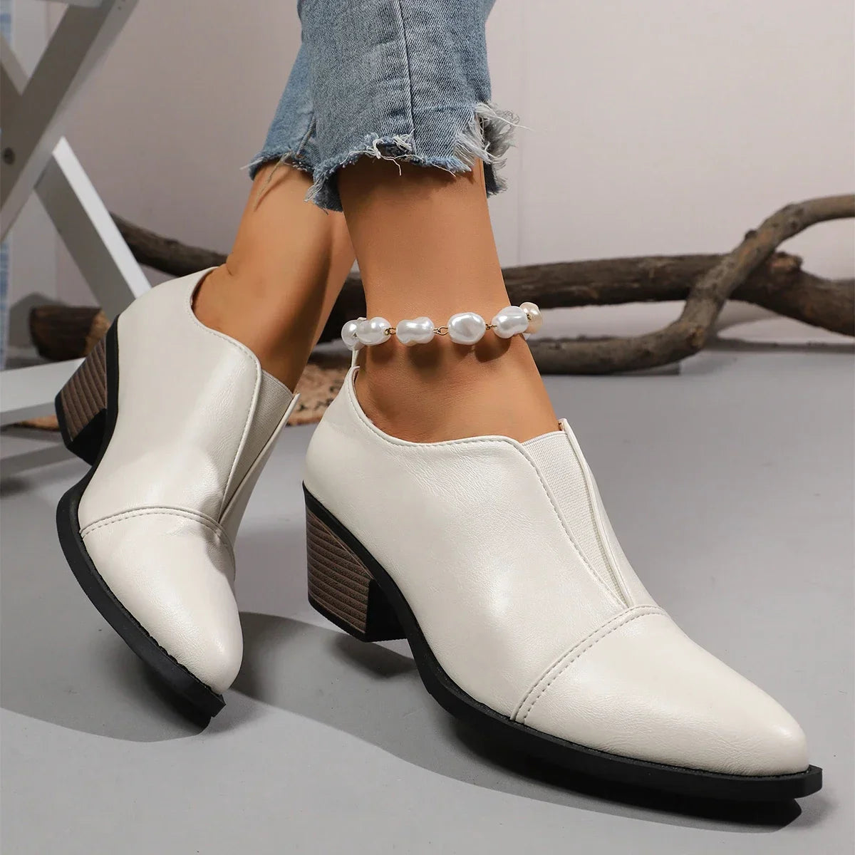 Pointed Toe Chunky Heel Ankle Boots