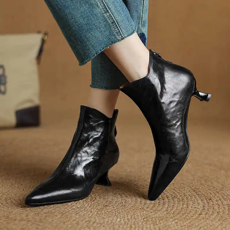Pointed-Toe Kitten-Heel Ankle Booties