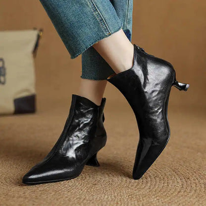 Pointed-Toe Kitten-Heel Ankle Booties