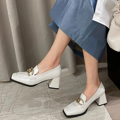 Square Toe Chunky Heel Women's Shoes