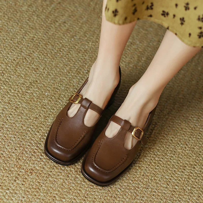 Square Toe T Strap Shoes