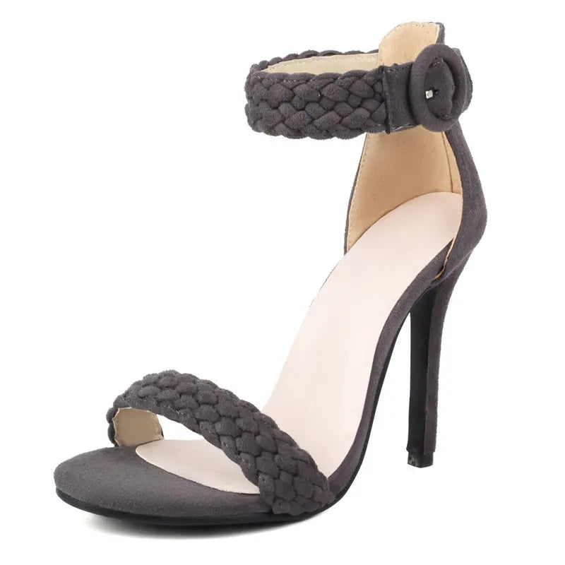 Woven Ankle Strap Stiletto Heels