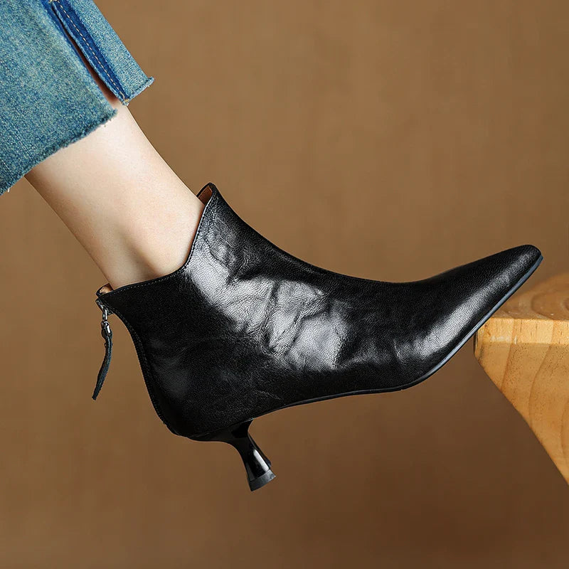 Pointed-Toe Kitten-Heel Ankle Booties