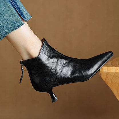 Pointed-Toe Kitten-Heel Ankle Booties