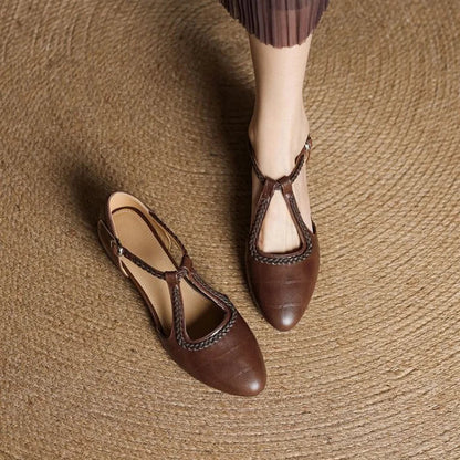 Textured T-Strap Flat Sandals