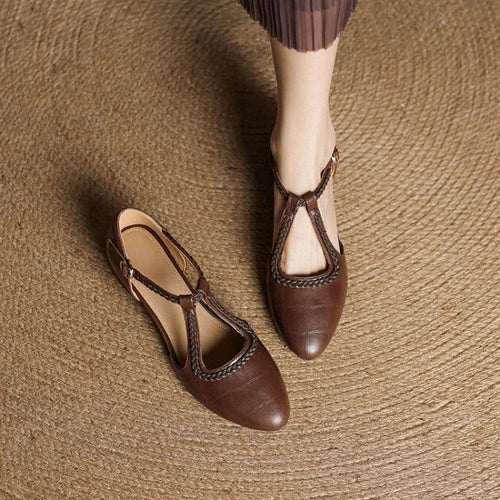 Textured T-Strap Flat Sandals