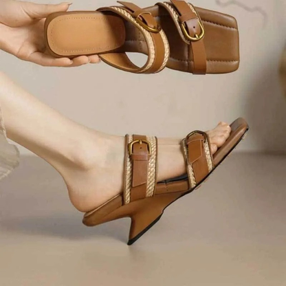 Braided Belt Buckle Open Toe Wedges