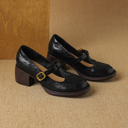 T-Strap Round Toe Pumps