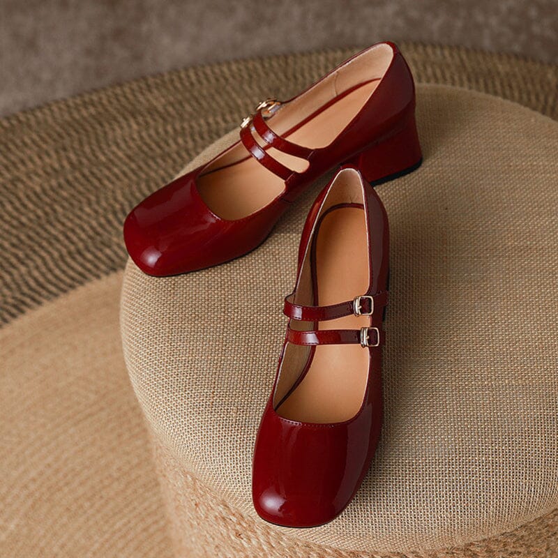 Block Heel Double Strap Shoes