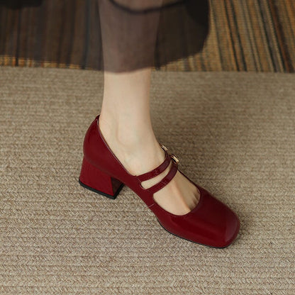Block Heel Double Strap Shoes