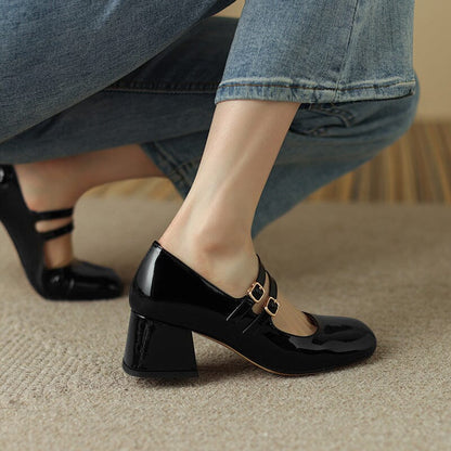 Block Heel Double Strap Shoes