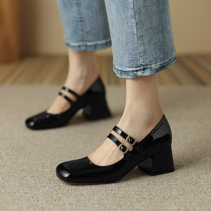 Block Heel Double Strap Shoes