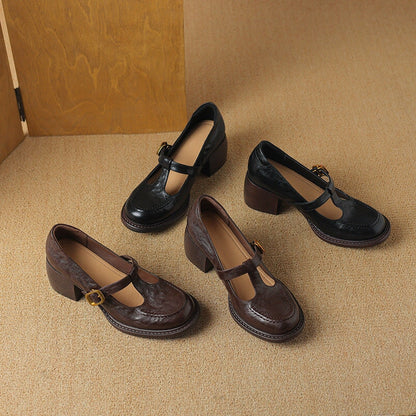 T-Strap Round Toe Pumps