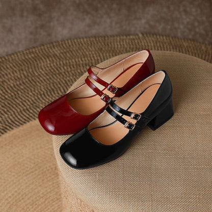 Block Heel Double Strap Shoes