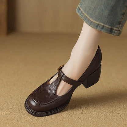T-Strap Round Toe Pumps