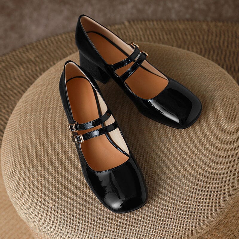 Block Heel Double Strap Shoes