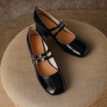 Block Heel Double Strap Shoes