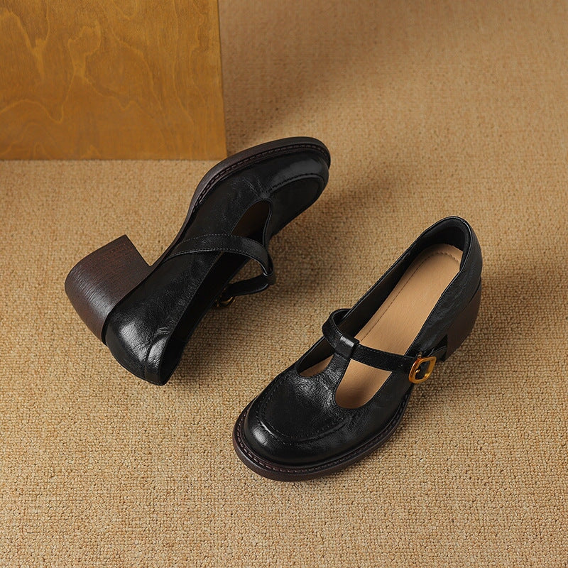 T-Strap Round Toe Pumps